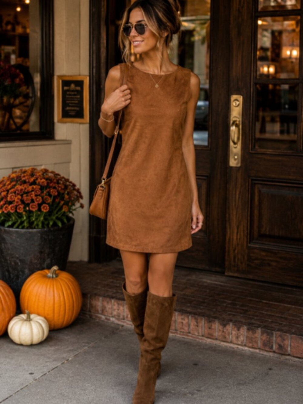 Sincerely Jules Cognac Faux Suede Sleeveless Sheath Dress Size L Fall Minimalist